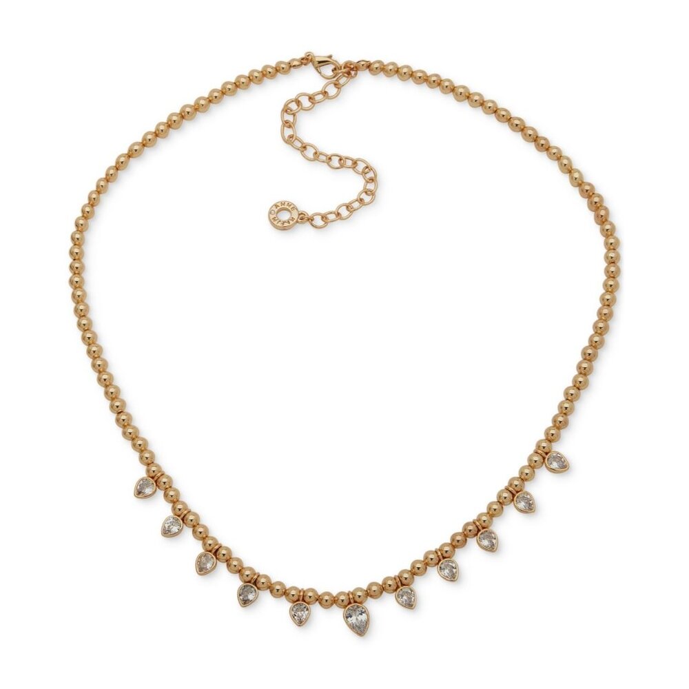 Anne Klein Women's 16IN Pear‎ Stone Frontal Necklace in Gold Tone